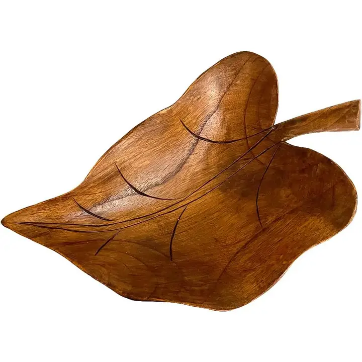 Teak Wood Serving Bowl Platter Leaf Design