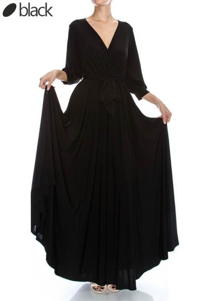 All Eyes On Me Collection-VENECHIA SOLID MAXI WRAP DRESS-black