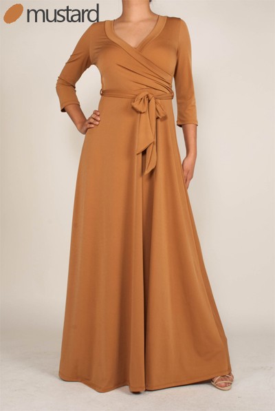 All Eyes On Me Collection - SOLID ITY 3/4 SLEEVES MAXI WRAP DRES