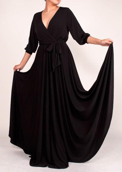 All Eyes On Me Collection -VENECHIA SOLID MAXI WRAP DRESS - blac