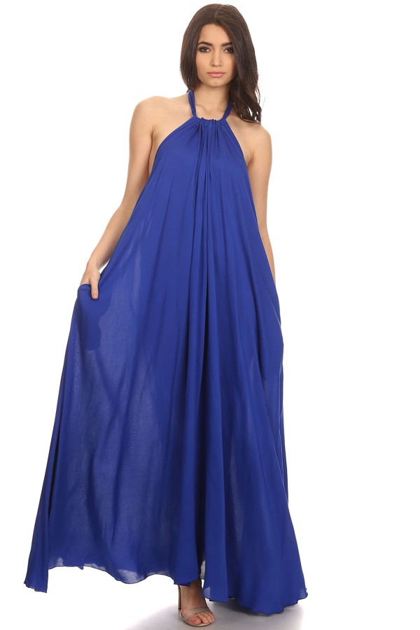 All Eyes On Me Collection - Linen Halter Maxi Dress - blue