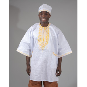African Brocade fabric Dashiki white