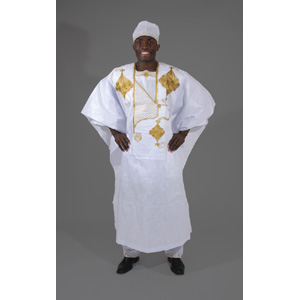 African Men Embroidered Grand BouBou set WhiteGold