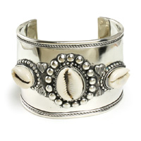 Wide Band Silver Cowrie Shell Bracelet