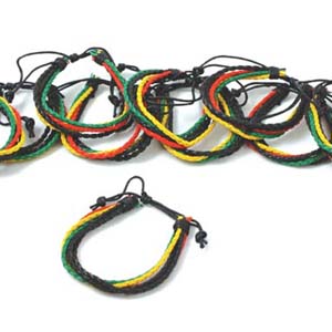 Set Of 12 Rasta Cord Bracelets