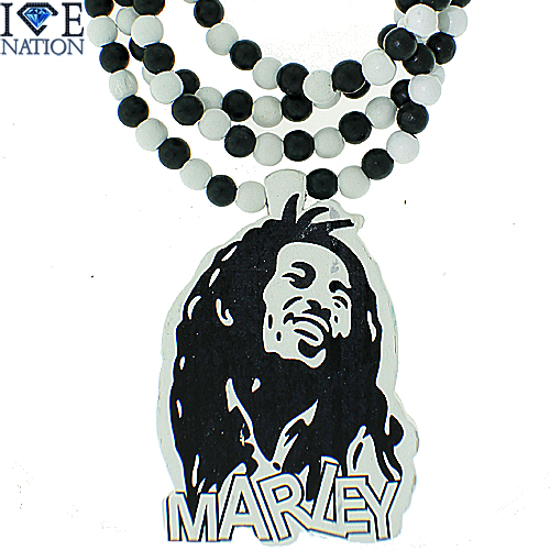 African Beaded Bob Marley Necklace - black and white